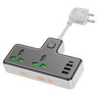 Мережевий фільтр HOCO AC11A на 2 розетки + 3 USB + USB-C, 17W, кабель 1,5 м, 220В, Black, Box