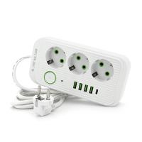 Фільтр мережі F09U, 3 розетки EU + 4 USB + 1PD, кнопка включення з індикатором, 2 м, 3х0,75мм, 2500W, White, Box