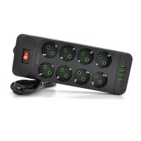 Мережевий фільтр F34U, 8 розеток EU + 4 USB + 2 PD, кнопка включення з індикатором, 2 м, 3х0,75 мм, 2500W, Black, Box