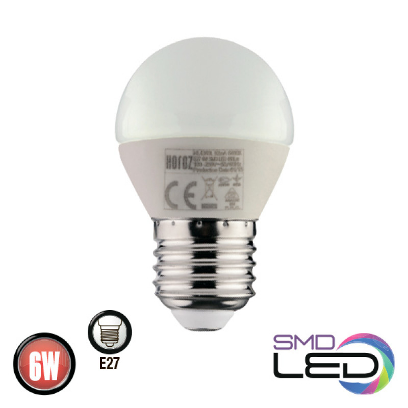 Лампа шарік ELITE SMD LED 6W 6400K Е27 480Lm 175-250V