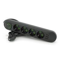 Мережевий фільтр F04U, 4 розетки EU + 3 USB, 1.5 м, перетин 3х0, 75мм, 2500W, Black, Box