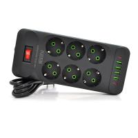 Мережевий фільтр F33U, 6 розеток EU + 4 USB + 2 PD, кнопка включення з індикатором, 2 м, 3х0,75 мм, 2500W, Black, Box