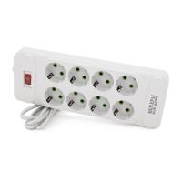 Мережевий фільтр F34, 8 розеток EU, кнопка включення з індикатором, 2 м, 3х0,75 мм, 2500W, White, Box