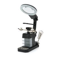 Паяльний тримач "третя рука" TE-803. Лінзи Ø85/32/21мм. Підвищення 2.5X/16X. 16 SMD LEDs. 3 типи затискачів. 218x120x188 мм. Вага: 0.470 кг.