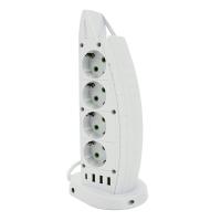 Мережевий фільтр F14, 8 розеток EU+3 USB+Type-C, кнопка включення з індикатором, 2 м, 3х0,75мм, 2500W, White, Box