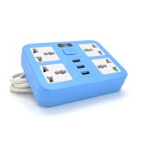 Мережевий фільтр ТВ-Т15, 4 розетки + 3 USB, з перемикачем, 2 м, перетин 3х0, 75мм, 2500W, Blue, Box