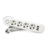 Мережевий фільтр F04U, 4 розетки EU + 3 USB, 1.5 м, перетин 3х0, 75мм, 2500W, White, Box