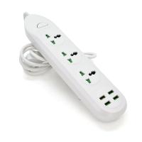 Мережевий фільтр ТВ-Т16, 3 розетки + 4 USB, 2 м, перетин 3х0,75мм, 3000W, White, Box