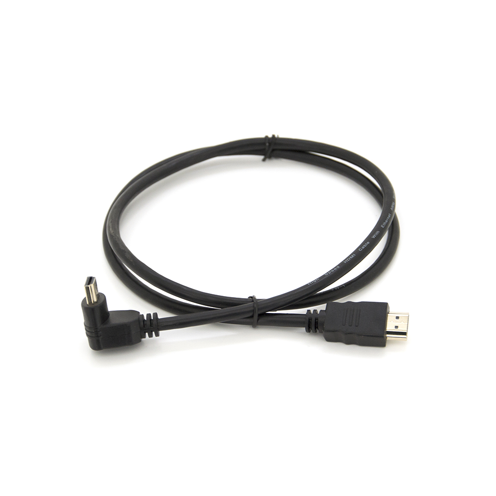 Кабель Merlion HDMI-HDMI 1.0m, v1.4, OD-7.5mm, круглий Black, коннектор Black 90 ° кутовий