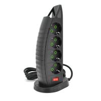 Мережевий фільтр F14, 8 розеток EU+3 USB+Type-C, кнопка включення з індикатором, 2 м, 3х0,75мм, 2500W, Black, Box