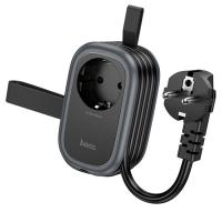 Мережевий фільтр HOCO NS6 на 1 розетку + 2 USB + USB-C, 30W, кабель 1.1м, 220В, Black, Box