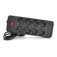 Мережевий фільтр F34, 8 розеток EU, кнопка включення з індикатором, 2 м, 3х0,75мм, 2500W, Black, Box