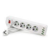 Мережевий фільтр F24U, 4 розетки EU+3 USB+PD, кнопка включення з індикатором, 2 м, 3х0,75мм, 2500W, White, Box