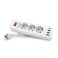 Мережевий фільтр F23U, 3 розетки EU+3 USB+PD, кнопка включення з індикатором, 2 м, 3х0,75мм, 2500W, White, Box