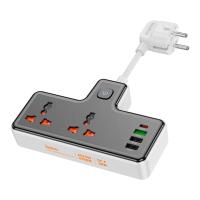 Мережевий фільтр HOCO AC12A на 2 розетки + 3 USB + USB-C, 30W, кабель 1м, 220В, Black, Box