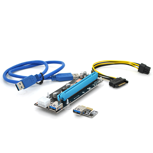 Riser PCI-EX, x1 => x16, 6-pin, SATA => 6Pin, USB 3.0 AM-AM 0,6 м (чорний), конденсатори CS 330 16V, Пакет