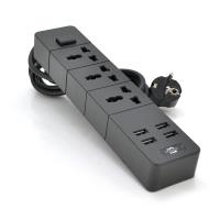 Мережевий фільтр ТВ-Т08, 3 розетки + 4 USB, 2 м, перетин 3х0,5мм, 2500W, Black, Box