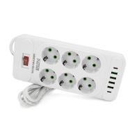 Мережевий фільтр F33U, 6 розеток EU + 4 USB + 2 PD, кнопка включення з індикатором, 2 м, 3х0,75 мм, 2500W, White, Box