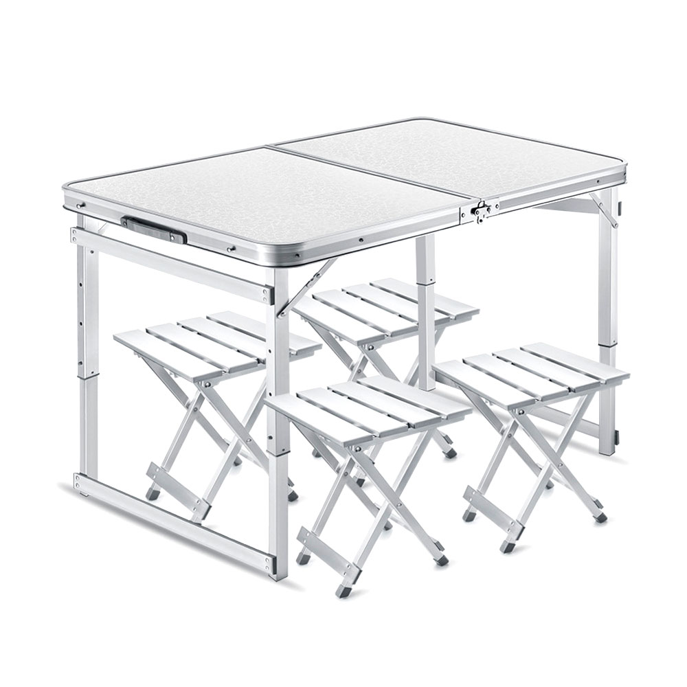 Розкладний стіл для пікніка з 4 стільцями, 3 рівні висоти, 120x70x80 см, Silver