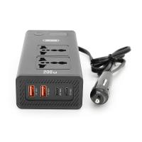 Інвертор напруги XO CZ027 (DC:200W), 12/220V з апроксимованою синусоїдою, 2 універсальні розетки, 2*USB-A, 2*USB-C, в прикурювач, BOX
