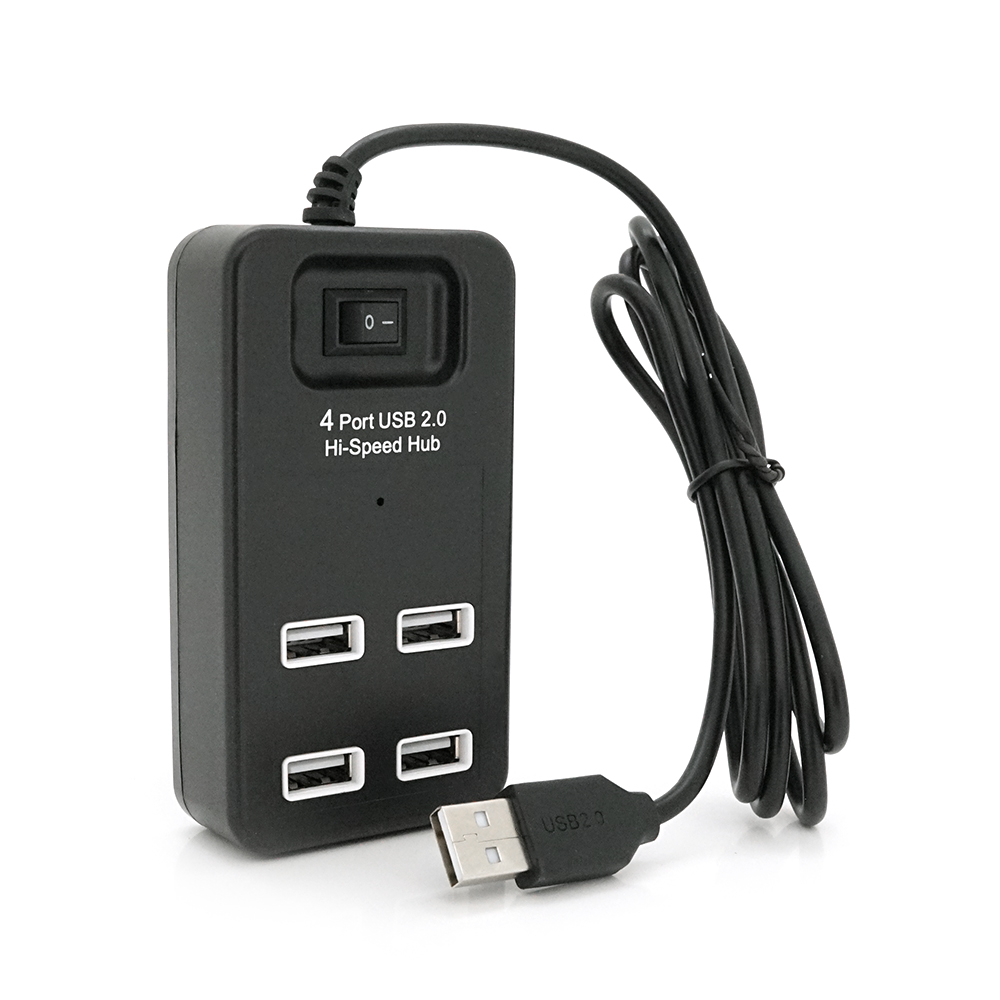 Хаб USB 2.0 4 порти, Black, 480Mbts живлення від USB, з вимикачем, Blister Q100