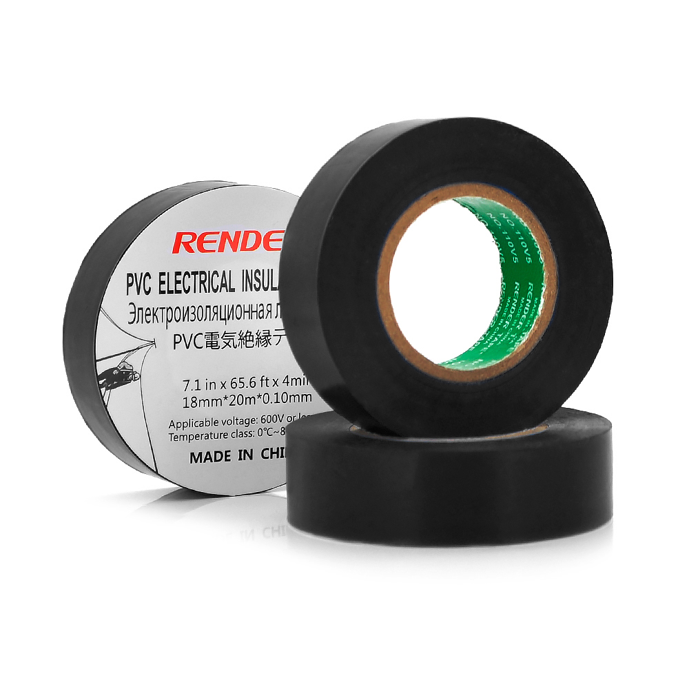 Ізолента RENDER 0,10 мм * 18мм * 20м (чорна), temp:-10 +80 ° С, 2000V, розтяж-180%, міцність 20Н / см, Агдезія 0,42 кг / 25мм, 10 шт. в уп. ціна за упак.