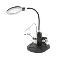 Паяльний тримач "третя рука" TE-802. Лінзи Ø85мм та Ø21мм. Збільшення 2.5X та 4X. 16 SMD LEDs. 3 затискачі-помічника. Живлення USB. 185x170 мм. 1025 р.