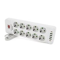 Мережевий фільтр F35U, 10 розеток EU + 4 USB + 2 PD, кнопка включення з індикатором, 2 м, 3х0,75 мм, 2500W, White, Box