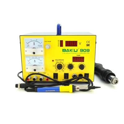 Паяльна станція BAKKU BK-909 цифрова індикація, паяльник + фен, з  внутр. БЖ 0-15В 1А (320*298*238) 4,8 кг