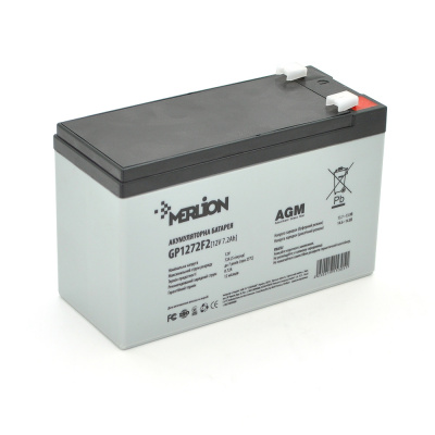 Акумуляторна батарея MERLION AGM GP1272F2 12 V 7,2 Ah (150 x 65 x 95 (100)) 2,0 кг Black/White Q10