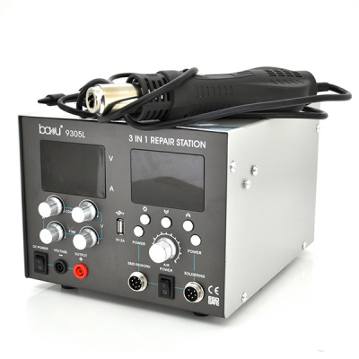Паяльна станція BAKKU BA-9305L цифрова індикація, фен, паяльник, БЖ DC 0-30В, 5A (335*300*235) 4,91 кг