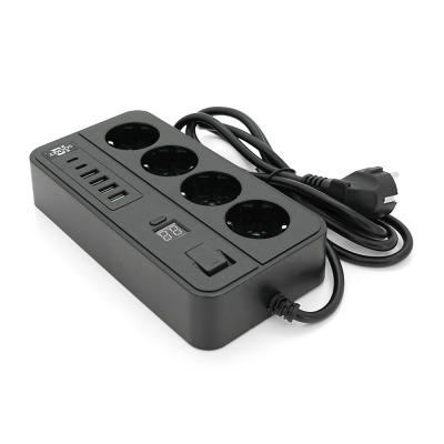 Мережевий фільтр із захистом від перенапруги G13H, 3000W, 4 Socket + 4 USB 3,2А + 2 Type-C + таймер, 2м, Black, Box