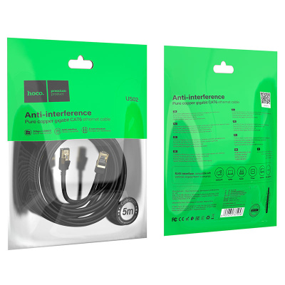 Патч-корд литий HOCO US02, FTP, RJ45, Cat.6, 5,0m, чорний