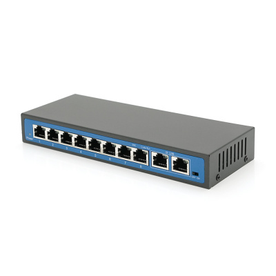 Комутатор POE 48V з 8 портами POE 100Мбіт + 2 порт Ethernet (UP-Link) 100Мбіт, корпус – метал, Black, БП в комплекті, Q18