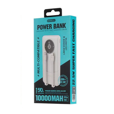 Power bank Remax RPP-37 10000mAh, 22.5W, кабеля USB: Lighting, Type-C, White, 270g, Box