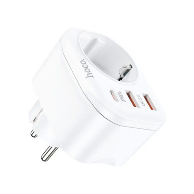 Мережевий фільтр HOCO NS3 на 1 розетка + 2 USB + USB-C, 20W, 220В, White