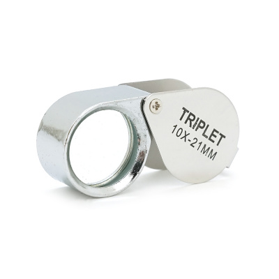 Лупа ручна TRIPLET 10X-21mm, складна (брелок), метал-скло, пластикова коробка. 42 * 24 * 18mm.
