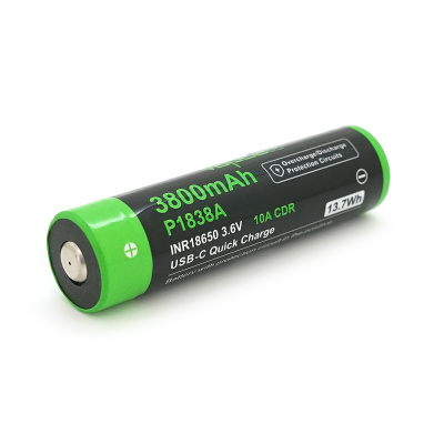 Акумулятор 18650 Li-Ion Vapcell P1838A, 3800mAh, 10A, 3.6V (2.5-4.2V), USB type-c, 2 шт. в упаковці, ціна за 1 шт