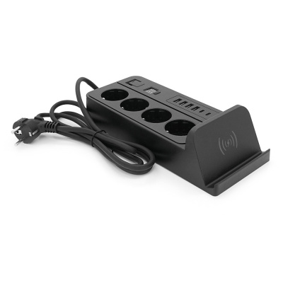 Мережевий фільтр із захистом від перенапруги G12H, 4 Socket + 4 USB 3,2А + 2 Type-C + бездротова зарядка + таймер, 2м, Black, Box