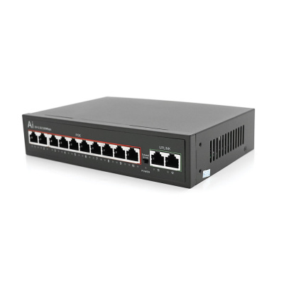 POE комутатор Merlion 10 POE 10/100 + 2 RJ45 10/100 вбудований блок живлення 52V 2.5A