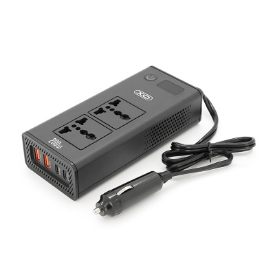 Інвертор напруги XO CZ027 (DC:200W), 12/220V з апроксимованою синусоїдою, 2 універсальні розетки, 2*USB-A, 2*USB-C, в прикурювач, BOX