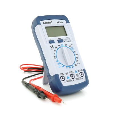Мультиметр ANENG AN-A830L. Вимірювання: V DC, V AC, A DC, A AC, Ω, C, F, hFE, °C. Функції: продзвонювання, перевірка діодів, транзисторів.