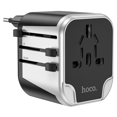 Фільтр HOCO AC5 на 1 розетку + 2 USB, 220В, кабель 1,5м, Black/Gray, Box