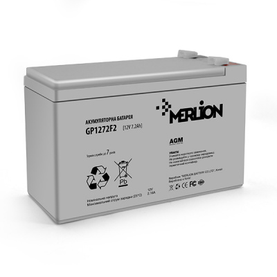 Акумуляторна батарея MERLION AGM GP1272F2 12 V 7,2 Ah (150 x 65 x 95 (100)) 2,0 кг Black/White Q10