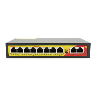Комутатор POE з 8 портами POE 100Мбіт + 2 порт Ethernet (UP-Link) 100Мбіт, 52V/2.3A, 100/250метрів, корпус - метал, Black, БП вбудований, Q20