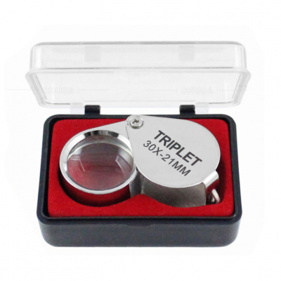 Лупа ручна TRIPLET 30X-21mm, складна (брелок), метал-скло, пластикова коробка. 60 * 24 * 18mm.