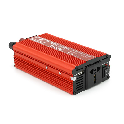 Інвертор напруги JIAGENG 1000ВА(600Вт), 12/220V, approximated, 1 універсальна розетка, клем + крокодили, Red, Box