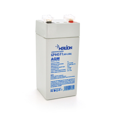 Акумуляторна батарея MERLION AGM GP445F1 4 V 4.5 Ah ( 47 x 47 x 100 (105 ) )0.49kg, Grey, Q30/1800
