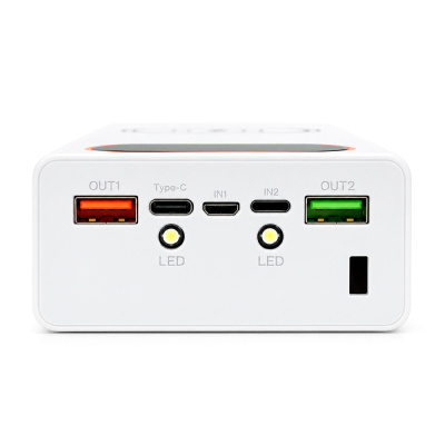 Power bank Voltronic L16 під 16х18650, Wireless charging, Digital display, Output: 22.5+15W, USB+USB-C, PVC, ліхтар, White, BOX