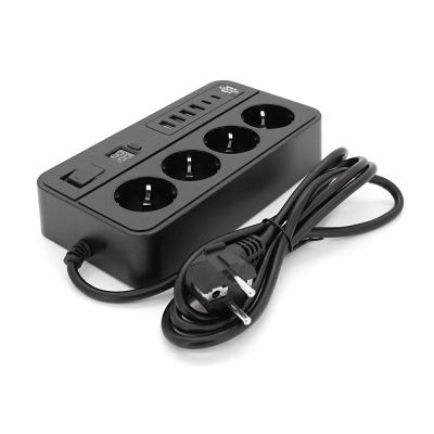 Мережевий фільтр із захистом від перенапруги G13H, 3000W, 4 Socket + 4 USB 3,2А + 2 Type-C + таймер, 2м, Black, Box
